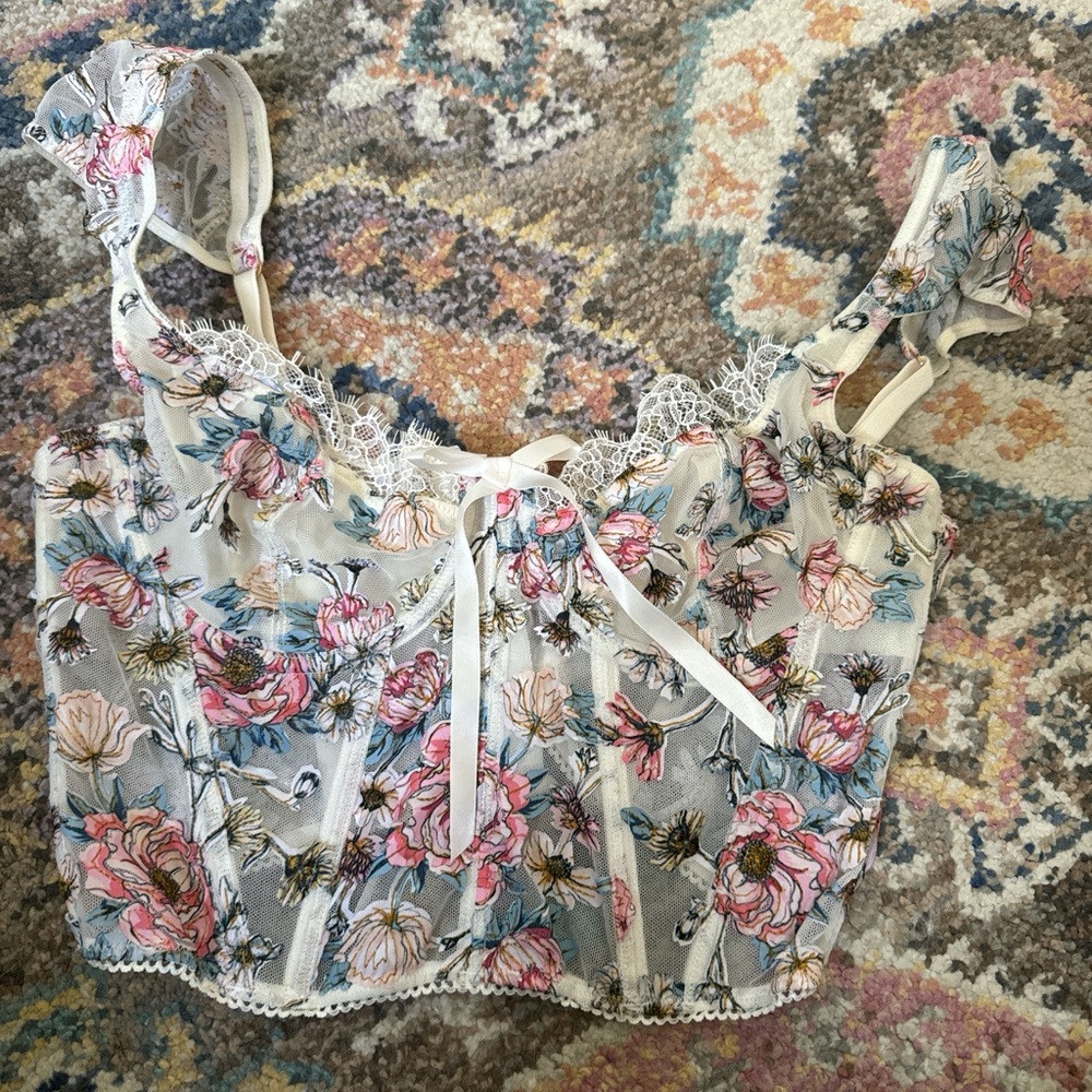 Victoria's Secret Bustier Tie Front Camisole in White and Gray